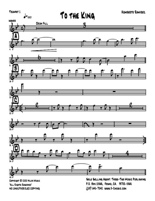 To The King trumpet 1 (Download) Latin jazz printed sheet music www.3-2music.com composer and arranger Humberto Ramirez big band 4-4-5 instrumentation