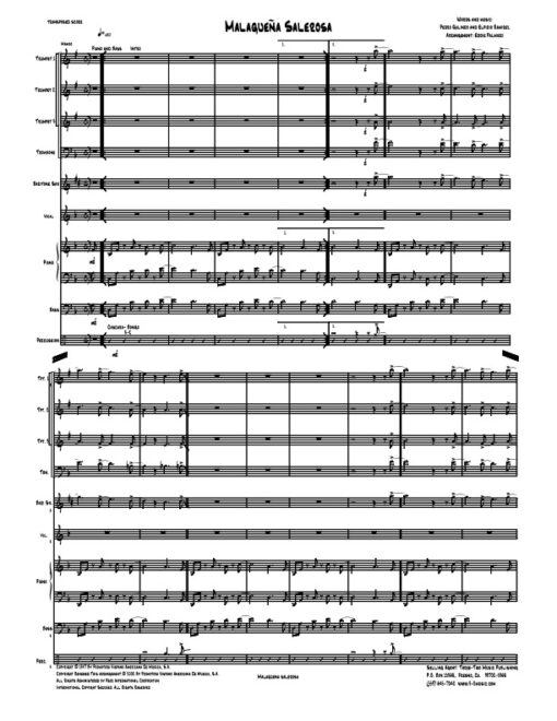 Malaguena Salerosa score (Download) Latin jazz printed sheet music www.3-2music.com composer and arranger Pedro Gallindo little big band instrumentation