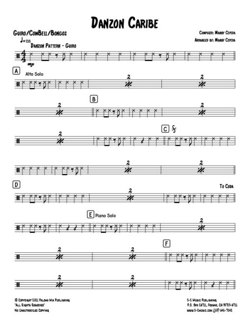 Danzón Caribe bongos (Download) Latin jazz printed sheet music www.3-2music.com composer and arranger Manny Cepeda 4-4-5 instrumentation