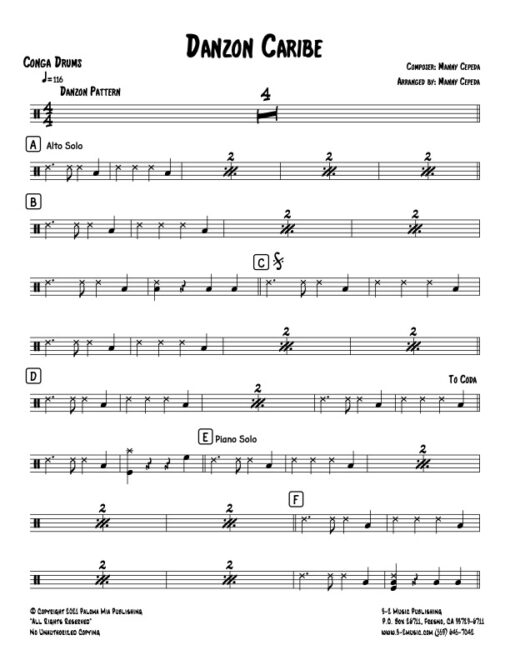 Danzón Caribe congas (Download) Latin jazz printed sheet music www.3-2music.com composer and arranger Manny Cepeda 4-4-5 instrumentation
