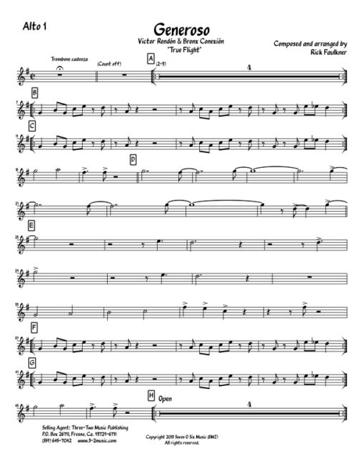 Generoso alto 1 (Download) Latin jazz printed sheet music www.3-2music.com composer and arranger Rick Faulkner big band 4-4-5 instrumentation