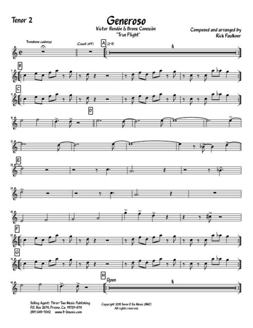 Generoso tenor 2 (Download) Latin jazz printed sheet music www.3-2music.com composer and arranger Rick Faulkner big band 4-4-5 instrumentation