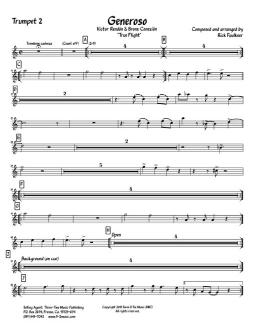 Generoso trumpet 2 (Download) Latin jazz printed sheet music www.3-2music.com composer and arranger Rick Faulkner big band 4-4-5 instrumentation
