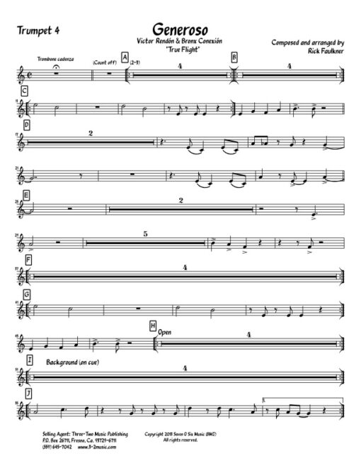 Generoso trumpet 4 (Download) Latin jazz printed sheet music www.3-2music.com composer and arranger Rick Faulkner big band 4-4-5 instrumentation
