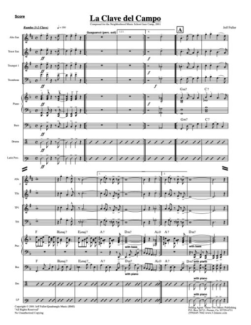 La Clave Del Campo score (Download) Latin jazz printed sheet music www.3-2music.com composer and arranger Jeff Fuller combo (octet) instrumentation
