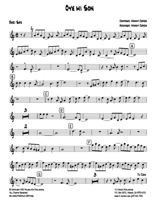 Oye Mi Son baritone (Download) Latin jazz printed sheet music www.3-2music.com composer and arranger Manny Cepeda big band 4-4-5 instrumentation
