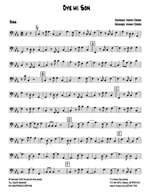 Oye Mi Son bass (Download) Latin jazz printed sheet music www.3-2music.com composer and arranger Manny Cepeda big band 4-4-5 instrumentation
