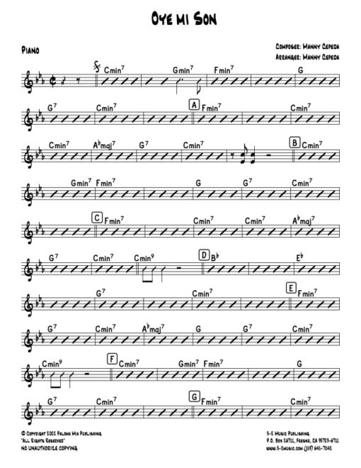 Oye Mi Son piano (Download) Latin jazz printed sheet music www.3-2music.com composer and arranger Manny Cepeda big band 4-4-5 instrumentation