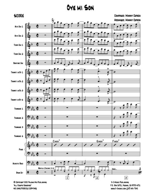 Oye Mi Son score (Download) Latin jazz printed sheet music www.3-2music.com composer and arranger Manny Cepeda big band 4-4-5 instrumentation