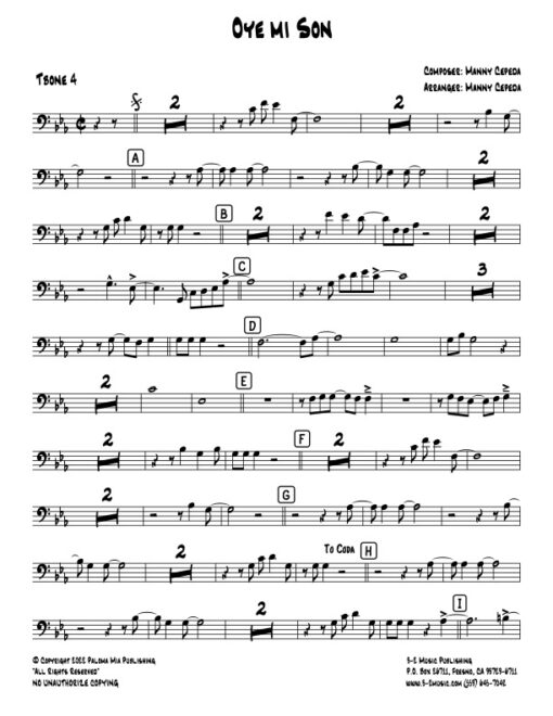 Oye Mi Son trombone 4 (Download) Latin jazz printed sheet music www.3-2music.com composer and arranger Manny Cepeda big band 4-4-5 instrumentation