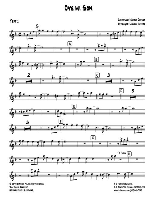 Oye Mi Son trumpet 1 (Download) Latin jazz printed sheet music www.3-2music.com composer and arranger Manny Cepeda big band 4-4-5 instrumentation
