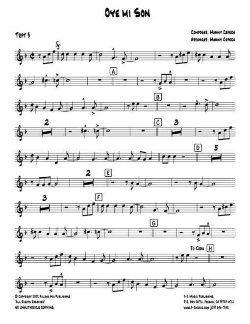 Oye Mi Son trumpet 3 (Download) Latin jazz printed sheet music www.3-2music.com composer and arranger Manny Cepeda big band 4-4-5 instrumentation