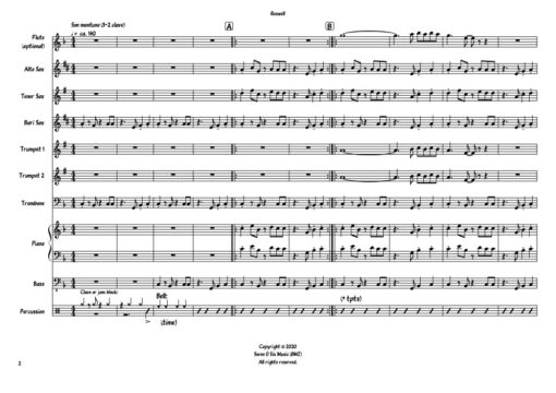 Roswell V.1 score (Download) Latin jazz printed sheet music www.3-2music.com composer and arranger Rick Faulkner little big band instrumentation