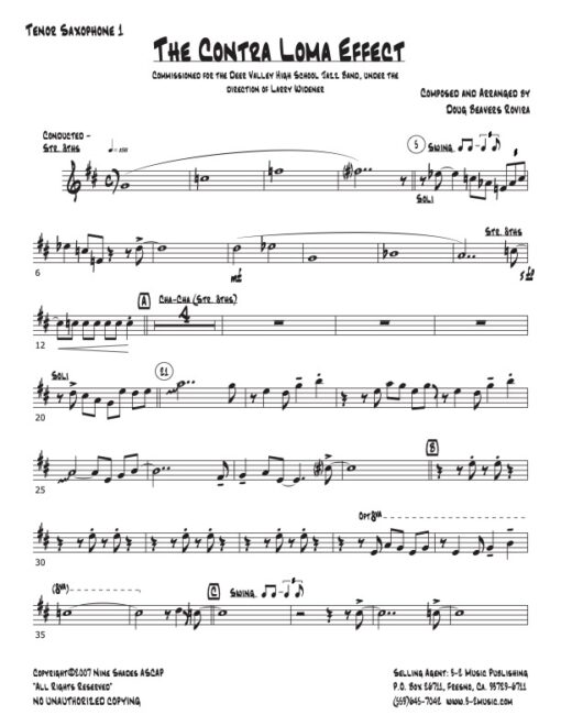 The Contra Loma Effect tenor 1 (Download) Latin jazz printed sheet music www.3-2 music.com composer and arranger Doug Beavers big band 4-4-5