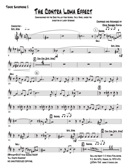 The Contra Loma Effect tenor 2 (Download) Latin jazz printed sheet music www.3-2 music.com composer and arranger Doug Beavers big band 4-4-5
