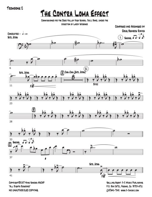 The Contra Loma Effect trombone 2 (Download) Latin jazz printed sheet music www.3-2 music.com composer and arranger Doug Beavers big band 4-4-5