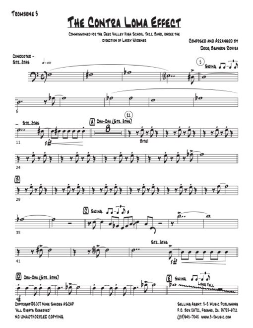 The Contra Loma Effect trombone 3 (Download) Latin jazz printed sheet music www.3-2 music.com composer and arranger Doug Beavers big band 4-4-5