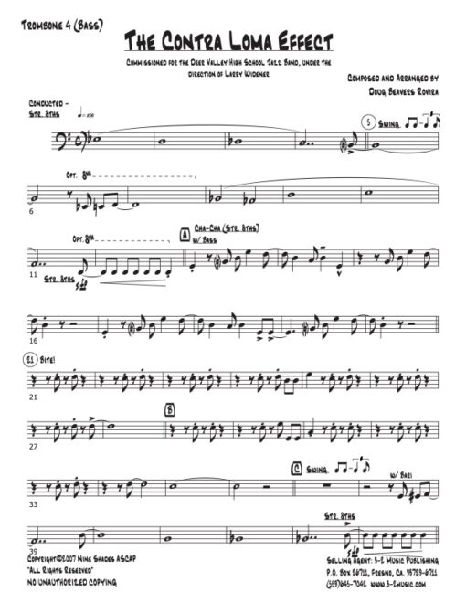 The Contra Loma Effect trombone 4 (Download) Latin jazz printed sheet music www.3-2 music.com composer and arranger Doug Beavers big band 4-4-5