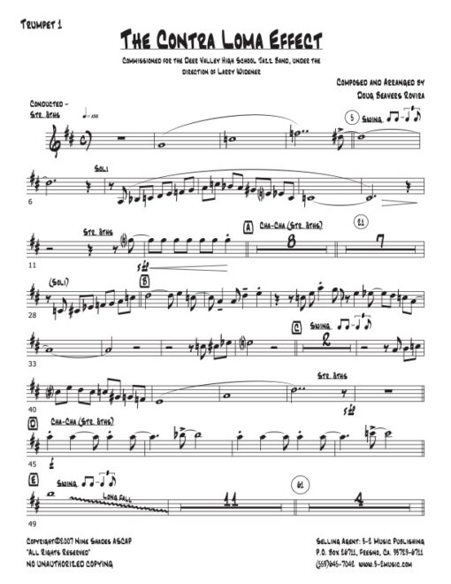 The Contra Loma Effect trumpet 1 (Download) Latin jazz printed sheet music www.3-2 music.com composer and arranger Doug Beavers big band 4-4-5