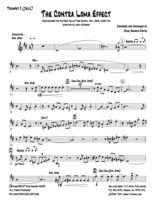 The Contra Loma Effect trumpet 2 (Download) Latin jazz printed sheet music www.3-2 music.com composer and arranger Doug Beavers big band 4-4-5