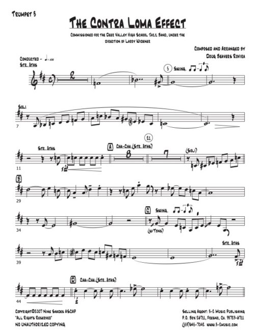 The Contra Loma Effect trumpet 3 (Download) Latin jazz printed sheet music www.3-2 music.com composer and arranger Doug Beavers big band 4-4-5