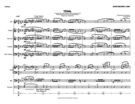 Tidal V.1 score (Download) Latin jazz printed sheet music www.3-2music.com composer and arranger Doug Beavers combo (tentet) instrumentation