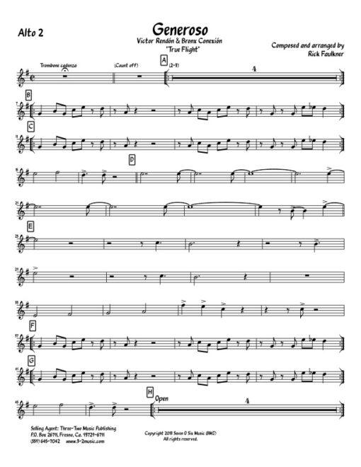 Generoso alto 2 (Download) Latin jazz printed sheet music www.3-2music.com composer and arranger Rick Faulkner big band 4-4-5 instrumentation