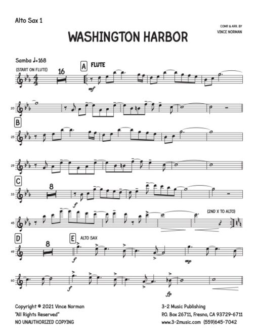 Washington Harbor alto 1 (Download) Latin jazz printed sheet music composer and arranger Vince Norman big band 5-4-5 instrumentation