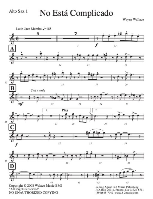 No Esta Complicado alto 1 (Download) Latin jazz printed sheet music www.3-2music.com composer and arranger Wayne Wallace big band (4-4-5) instrumentation