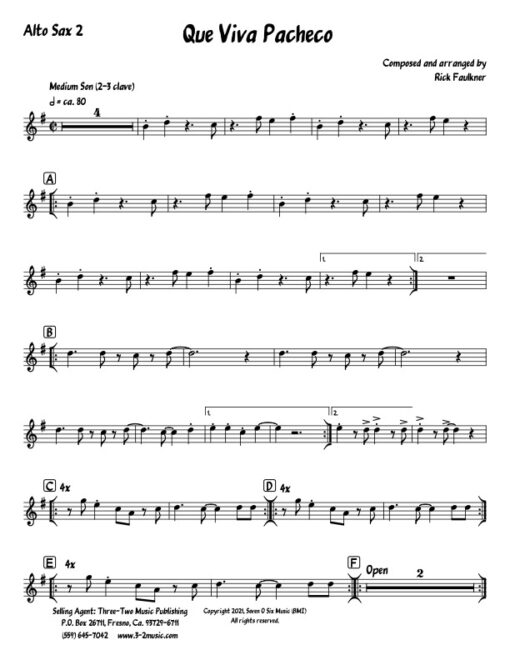 Que Viva Pacheco alto 2 (Download) Latin jazz printed sheet music composer and arranger Rick Faulkner big band 4-4-5 instrumentation