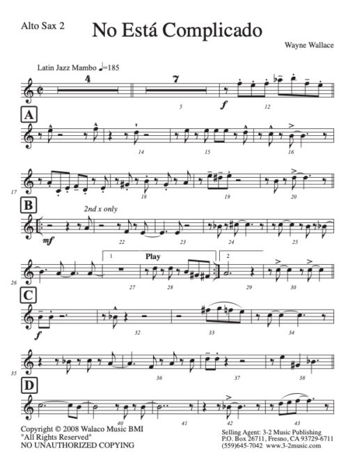 No Esta Complicado alto 2 (Download) Latin jazz printed sheet music www.3-2music.com composer and arranger Wayne Wallace big band (4-4-5) instrumentation