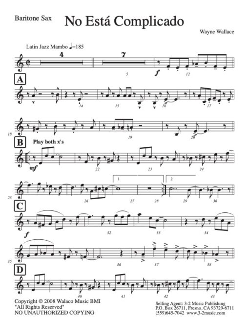 No Esta Complicado baritone (Download) Latin jazz printed sheet music www.3-2music.com composer and arranger Wayne Wallace big band (4-4-5) instrumentation