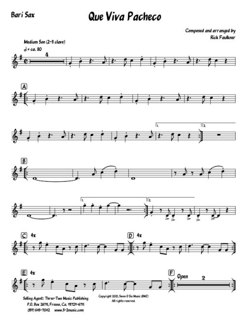 Que Viva Pacheco baritone (Download) Latin jazz printed sheet music composer and arranger Rick Faulkner big band 4-4-5 instrumentation
