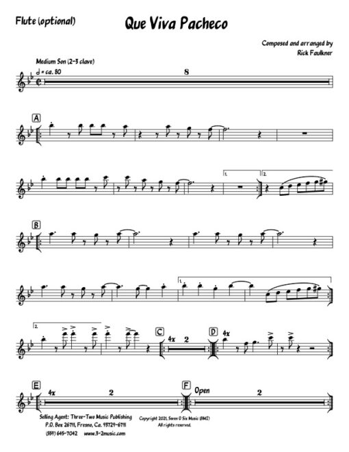 Que Viva Pacheco flute (Download) Latin jazz printed sheet music composer and arranger Rick Faulkner big band 4-4-5 instrumentation