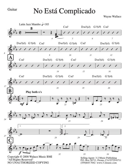 No Esta Complicado guitar (Download) Latin jazz printed sheet music www.3-2music.com composer and arranger Wayne Wallace big band (4-4-5) instrumentation