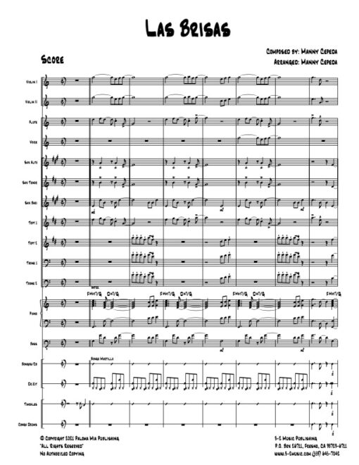 Las Brisas score (Download) Latin jazz printed sheet music www.3-2music.com composer and arranger Manny Cepeda little big band instrumentation
