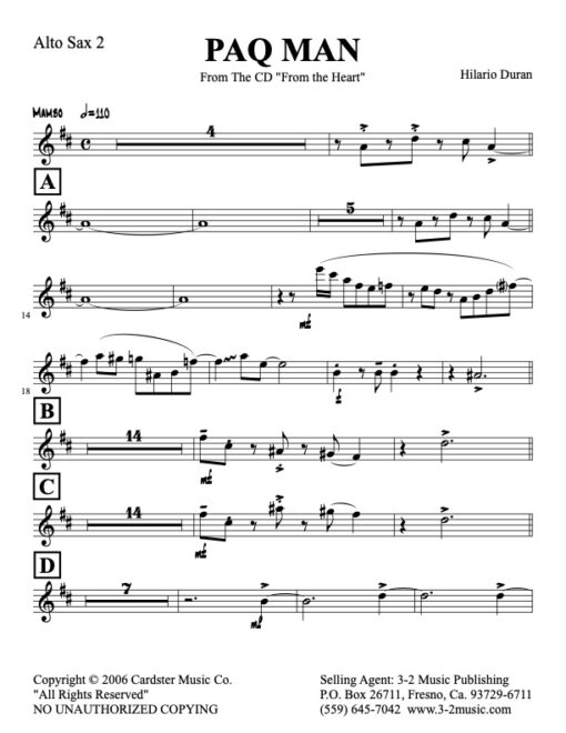 Paq Man alto 2 (Download) Latin jazz printed sheet music www.3-2music.com composer and arranger Hilario Durán big band 4-4-5 instrumentation