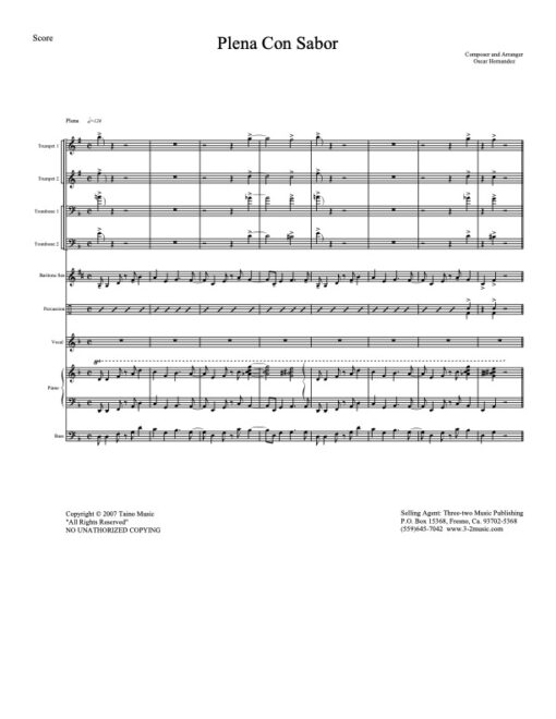 Plena Con Sabor score (Download) Latin jazz printed sheet music www.3-2music.com composer and arranger Oscar Hernandez combo (decet) instrumentation