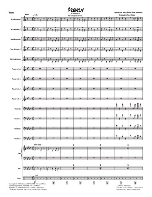 Frenzy score (Download) Latin jazz sheet printed music www.3-2music.com composer and arranger Mario Bauzá big band 4-4-5 instrumentation