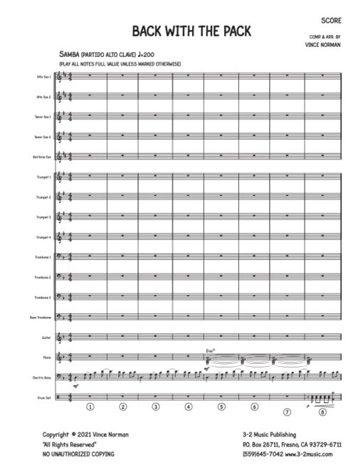 Back With The Pack V.1 score (Download) Latin jazz printed sheet music composer and arranger Vince Norman big band 4-4-5 instrumentation