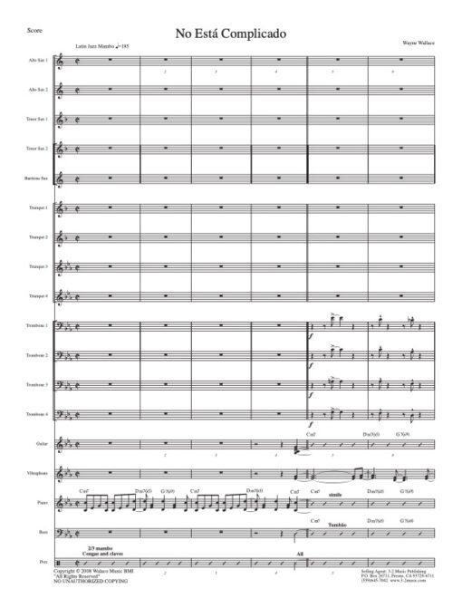 No Esta Complicado score (Download) Latin jazz printed sheet music www.3-2music.com composer and arranger Wayne Wallace big band (4-4-5) instrumentation