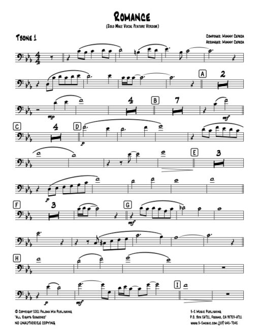 Romance V.2 trombone 1 (Download) Latin jazz printed sheet music www.3-2music.com composer and arranger Manny Cepeda big band 4-4-5 instrumentation