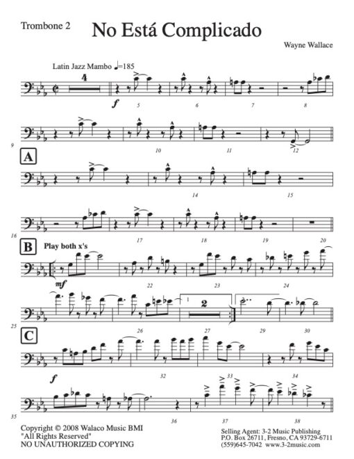 No Esta Complicado trombone 2 (Download) Latin jazz printed sheet music www.3-2music.com composer and arranger Wayne Wallace big band (4-4-5)