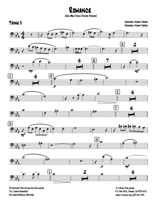 Romance V.2 trombone 3 (Download) Latin jazz printed sheet music www.3-2music.com composer and arranger Manny Cepeda big band 4-4-5 instrumentation