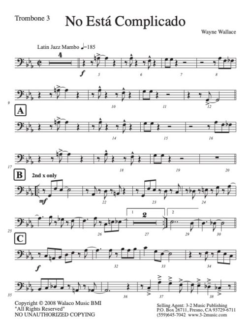 No Esta Complicado trombone 3 (Download) Latin jazz printed sheet music www.3-2music.com composer and arranger Wayne Wallace big band (4-4-5)