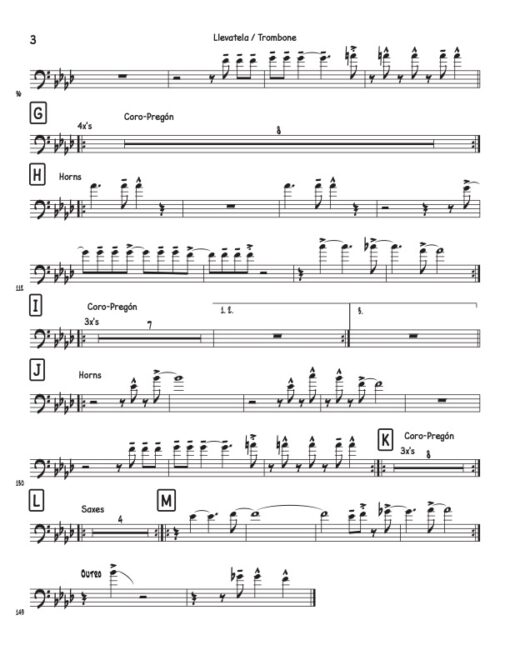 Llevatela trombone (Download) Latin jazz sheet music www.3-2music.com composer and arranger Armando Manzanero combo (nonet) instrumentation