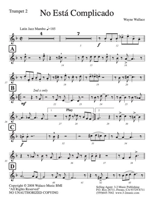 No Esta Complicado trumpet 2 (Download) Latin jazz printed sheet music www.3-2music.com composer and arranger Wayne Wallace big band (4-4-5)