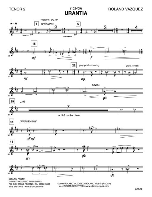 Urantia tenor 2 (Download) Latin jazz printed sheet music www.3-2music.com composer and arranger Roland Vazquez big band 4-4-5 instrumentation