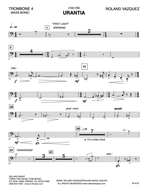 Urantia trombone 4 (Download) Latin jazz printed sheet music www.3-2music.com composer and arranger Roland Vazquez big band 4-4-5 instrumentation