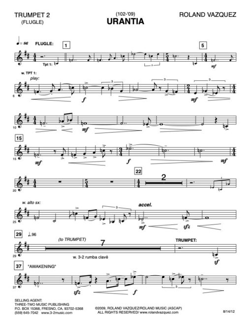 Urantia trumpet 2 (Download) Latin jazz printed sheet music www.3-2music.com composer and arranger Roland Vazquez big band 4-4-5 instrumentation